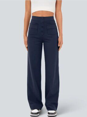 NWT Halara DayStretch High Waisted Pockets Straight Leg Casual Pants Blue Small